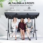 Outsunny 3-Seater Garden Swing in PE Rattan and Steel with Canopy and Cup Holder, 204x112x150 cm, Grey