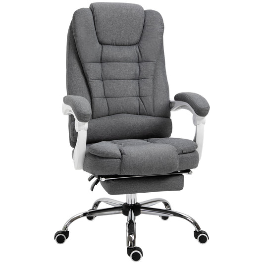 Vinsetto Reclining Office Chair with Retractable Footrest and High Backrest in Fabric, Gray