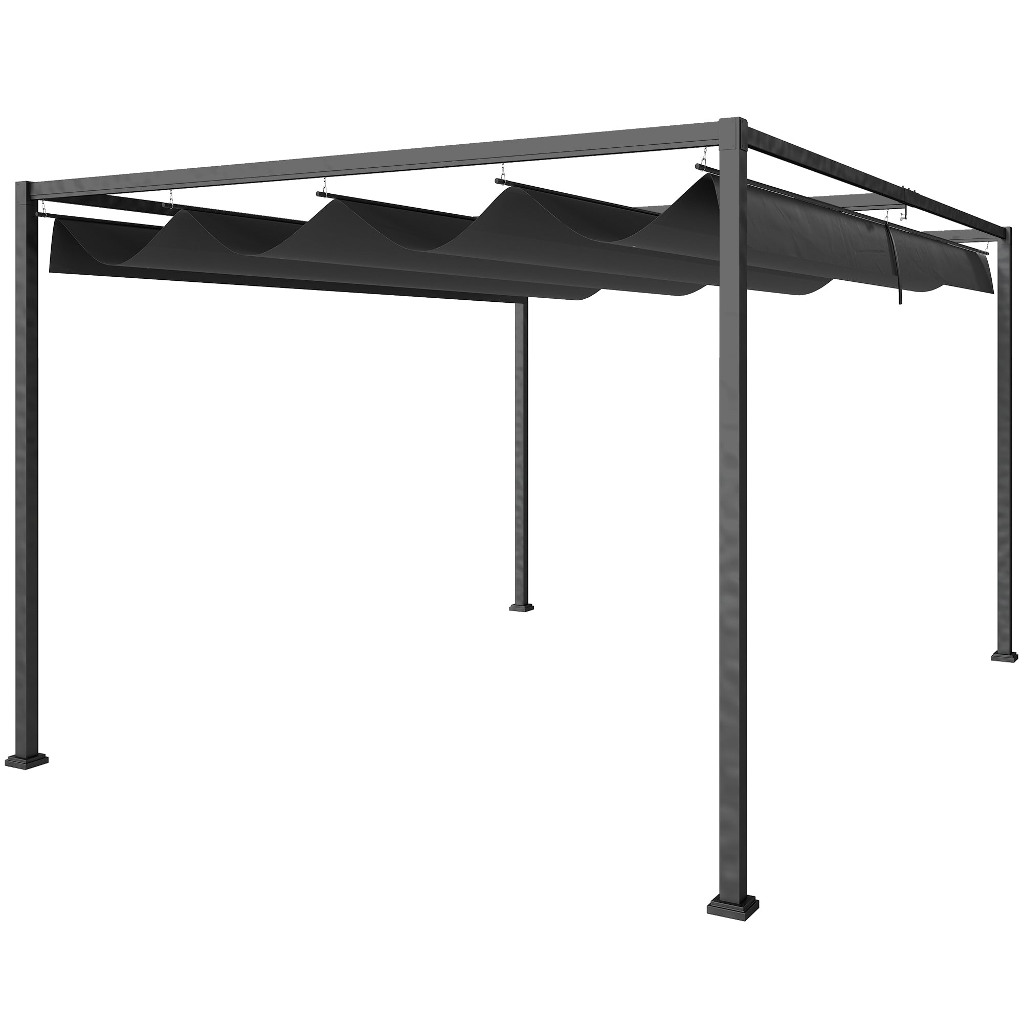 Outsunny Pergola Gazebo Outdoor 3x2.1 m with Retractable Metal and Polyester Canopy, Black