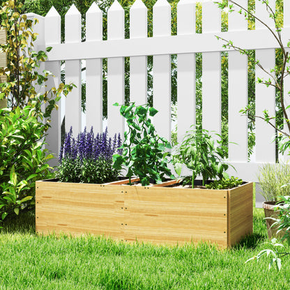 Outdoor Planter in Fir Wood Divided into 3 Areas with Non-Woven Fabric Layer, 140x60x40 cm