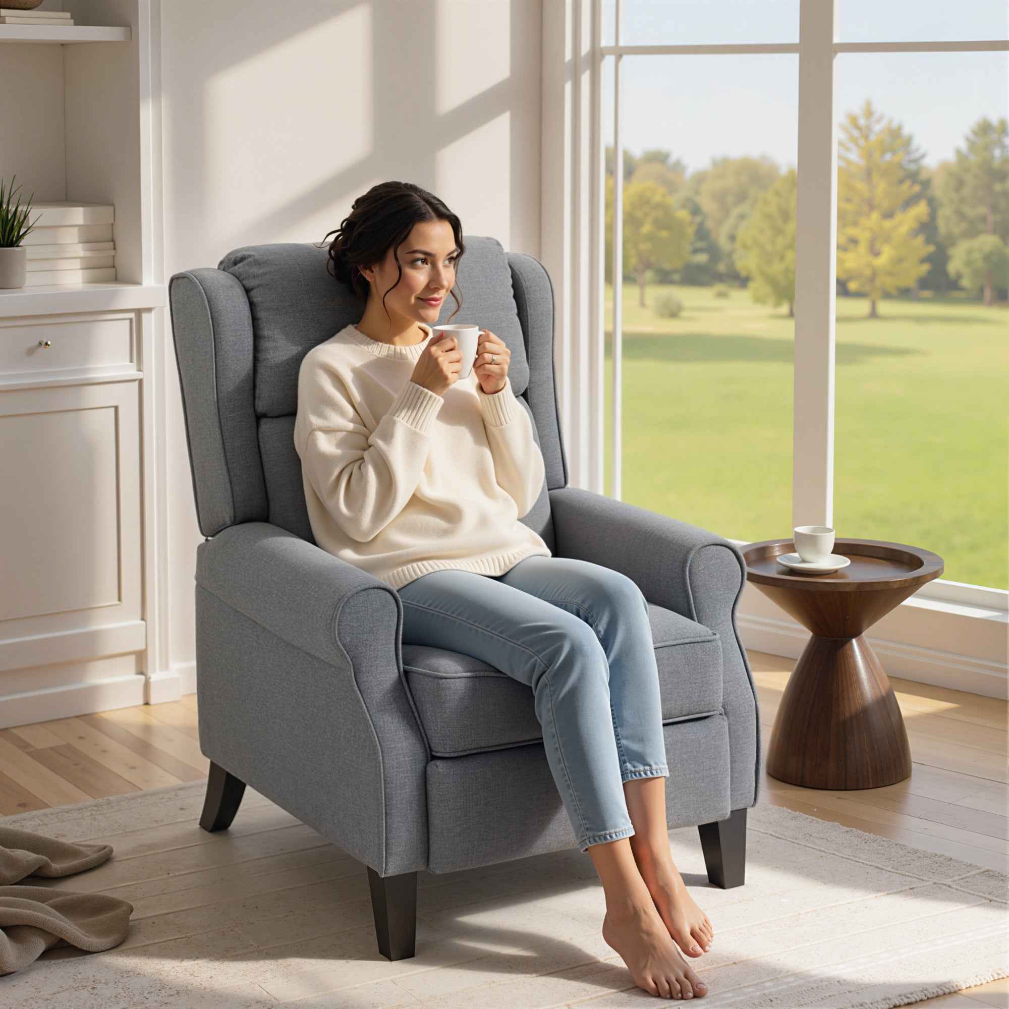 HOMCOM 132° Max Reclining Chair in Linen Effect Fabric with Footrest, 74x84x102 cm, Grey