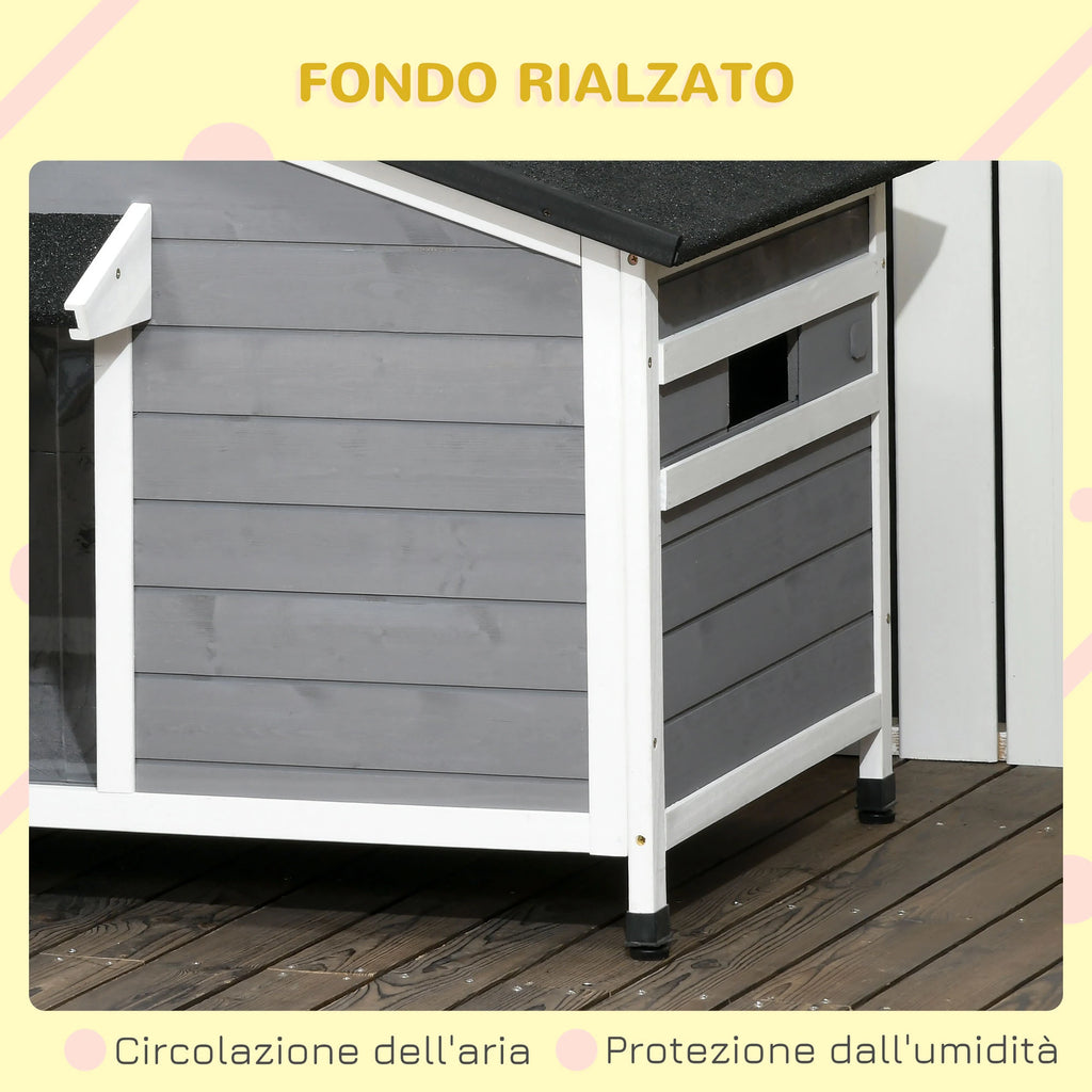 Wooden Dog House with Raised Design, Protective Tent and 2 Windows, 109x79x72 cm - Borge' Group Limited