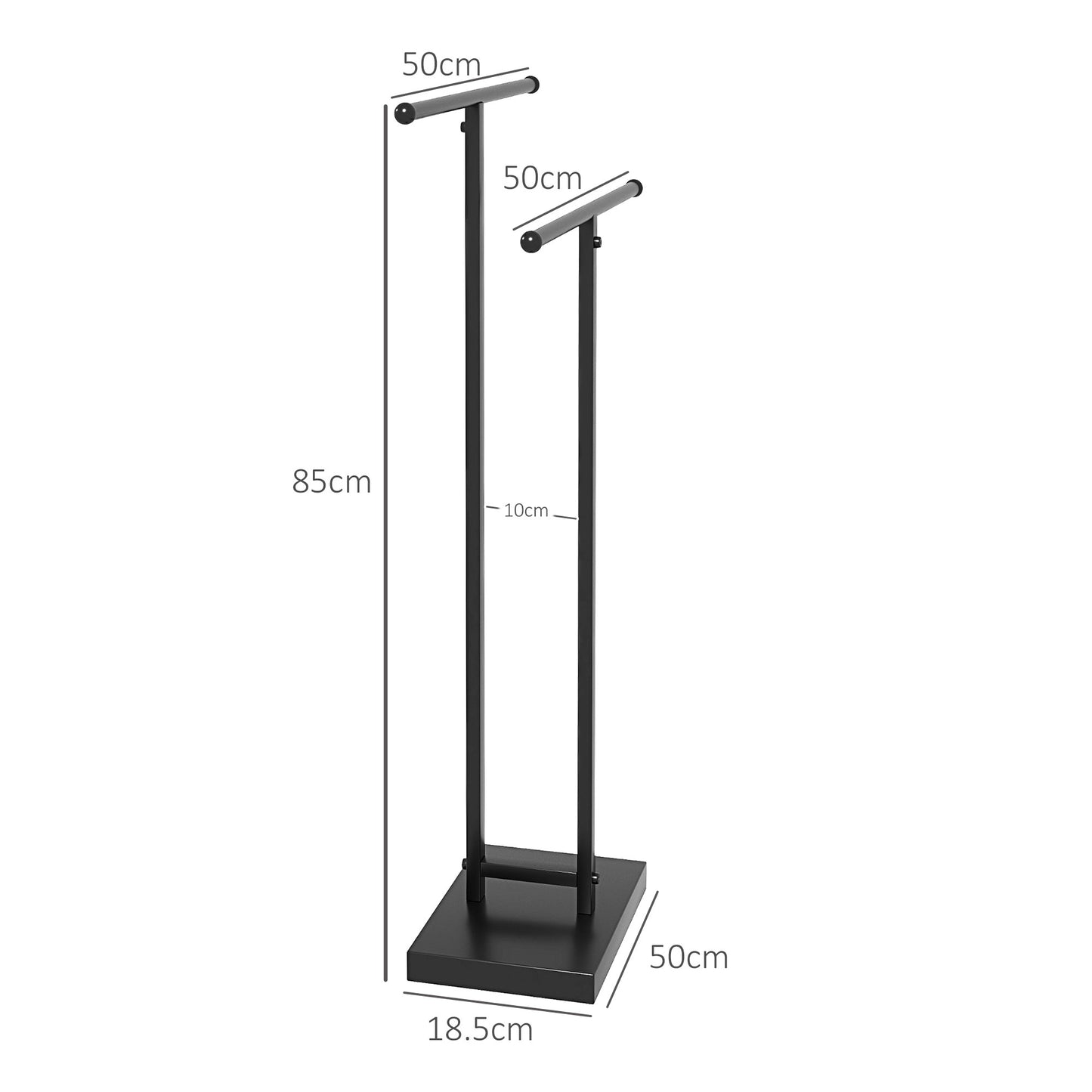 Freestanding Towel Holder for Bathroom with 2 Metal Bars, 50x18. 5x85cm, Black