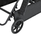 Garden Sun Lounger with Wheels, Height-Adjustable Rattan Beach Chair, Black and Cream, 200x73x103cm