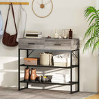 HOMCOM Entrance Console Table with 2 Drawers, 2 Shelves and Side Hook, in Wood and Metal, 100x35x92 cm, Black and Wood