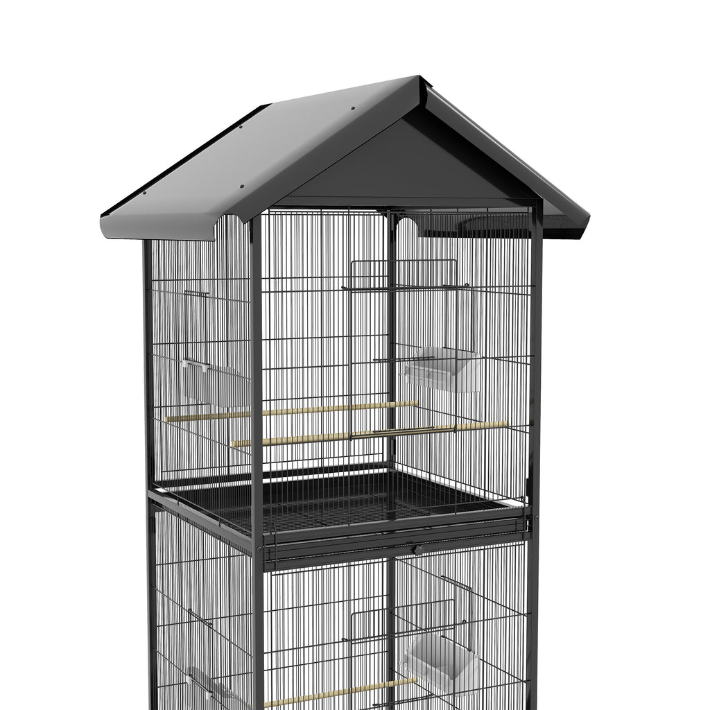 PawHut Wheeled Bird Aviary with Removable Plastic Trays and Perches, Metal, 71.8 x 71.8 x 170.2 cm, Black