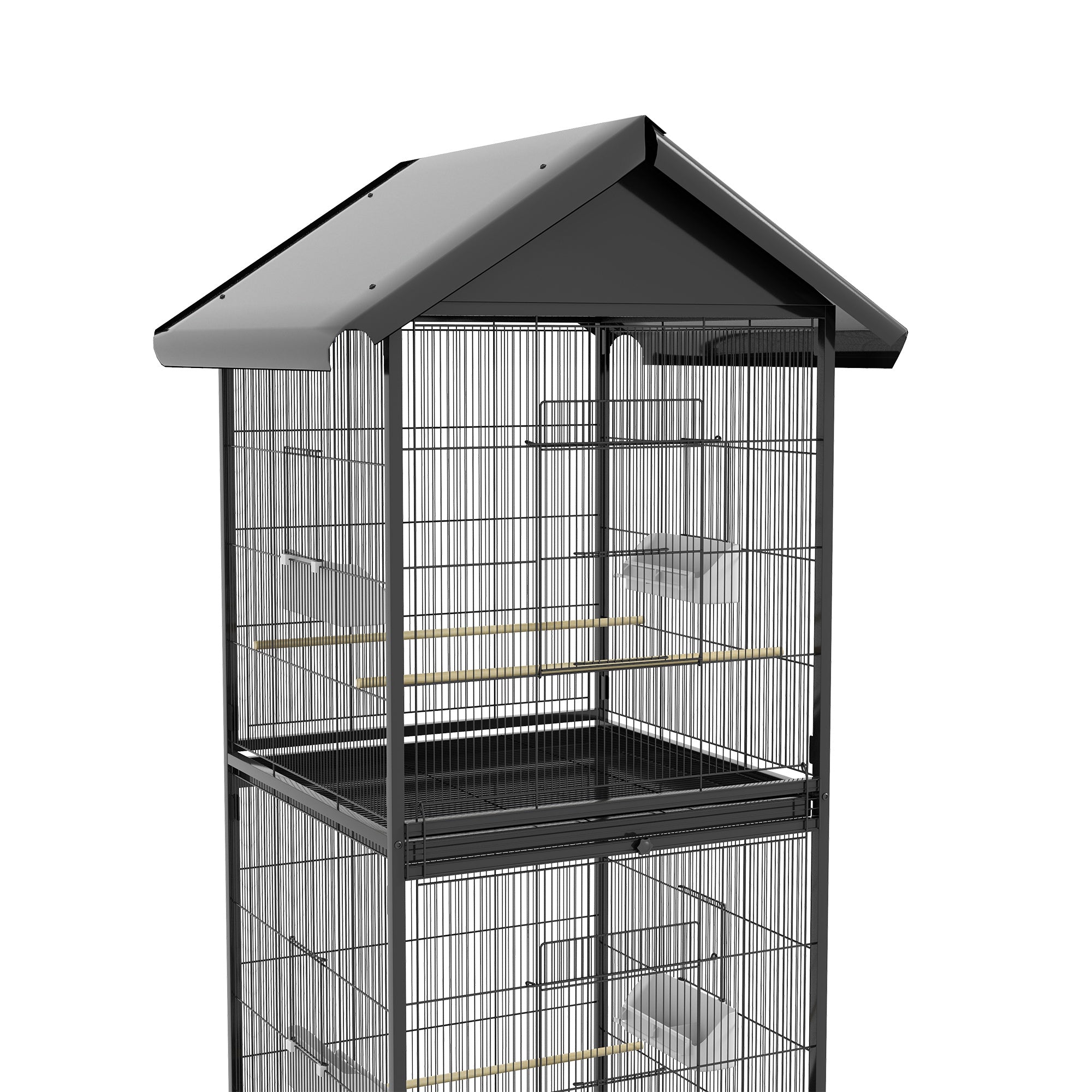 PawHut Wheeled Bird Aviary with Removable Plastic Trays and Perches, Metal, 71.8 x 71.8 x 170.2 cm, Black