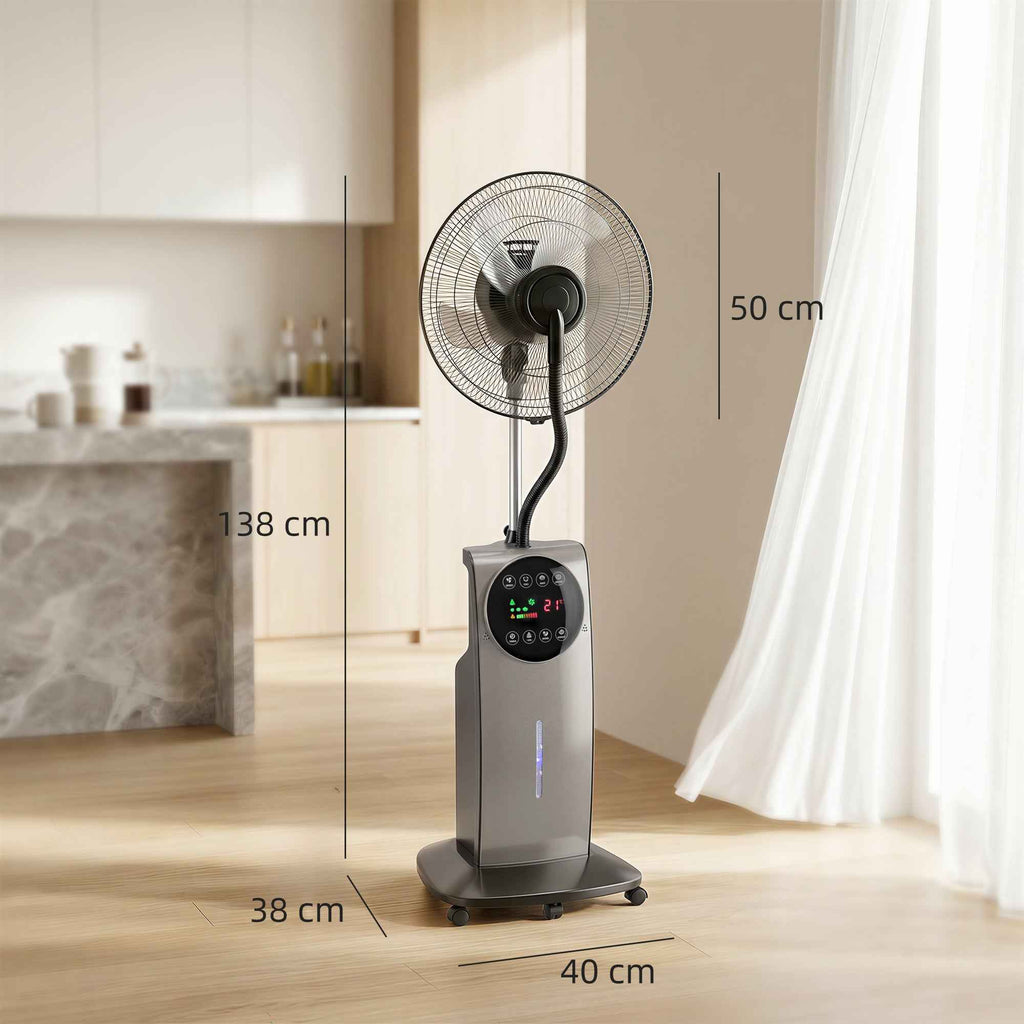 Misting Fan with 3.1L Tank, 3 Modes and 3 Speeds, Wheels, 70° Oscillation, 10° Tilt, 12h Timer, 90W
