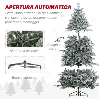 CHRISTMAS TREE - 180cm Snowy Christmas Tree with 2531 Branches Tall and Narrow with Folding Base, Green