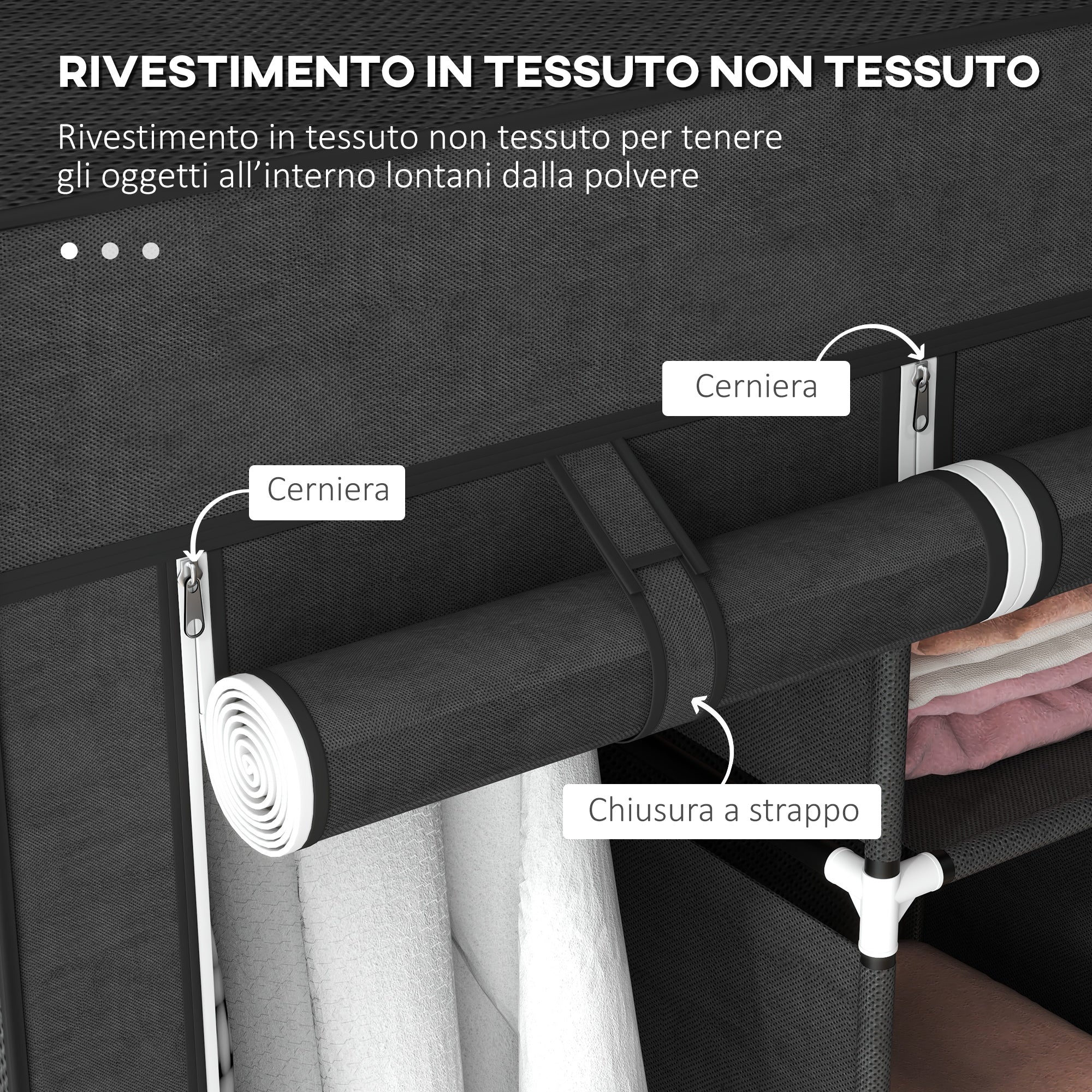 HOMCOM Fabric Wardrobe Space Saving 8 Shelves 125x43x162.5cm Black