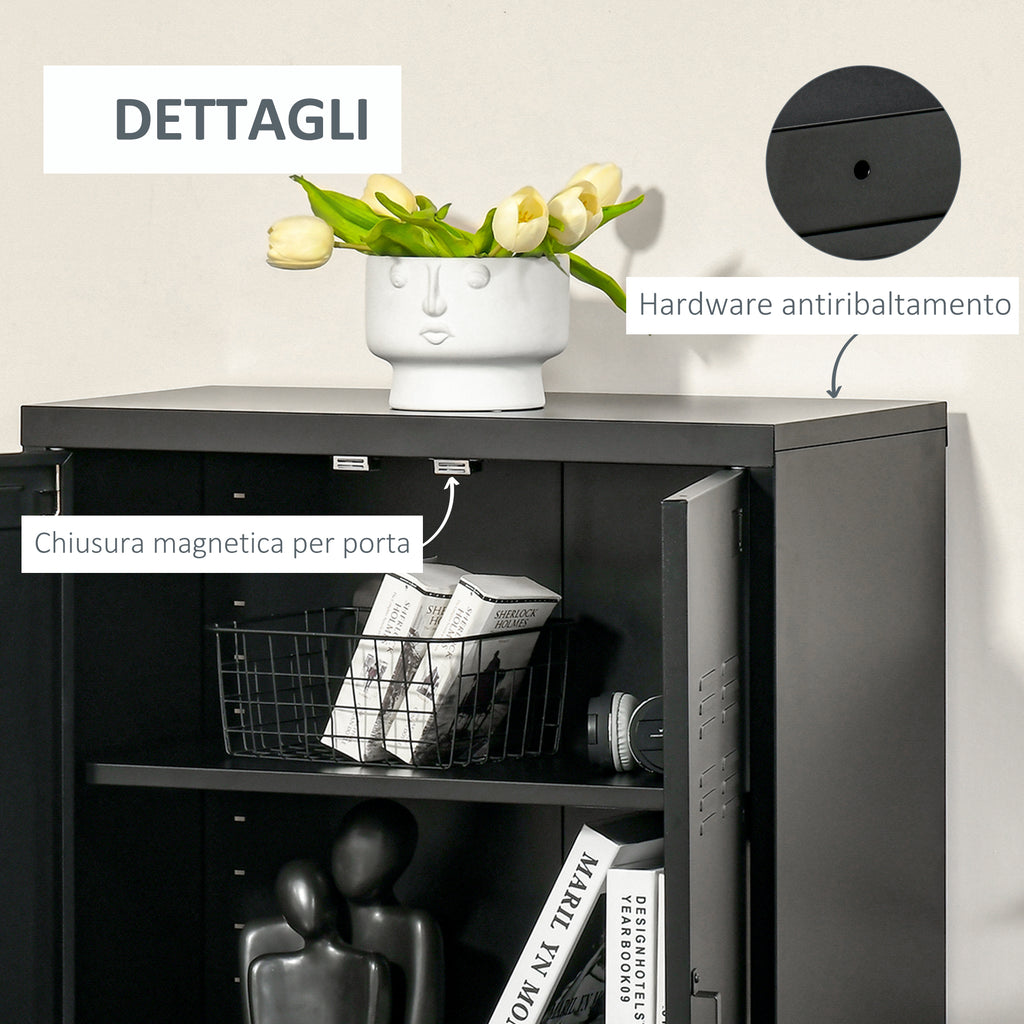 Industrial Style 2-Door Metal Storage Cabinet for Home and Garage, 75x33x110 cm, Black