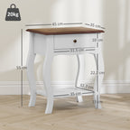 French Style Wooden Nightstand with Drawer and Open Shelf, 45x35x55 cm, White and Oak