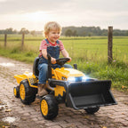 AIYAPLAY 12V Electric Excavator for Kids with Bucket, Trailer and Remote Control, Ages 3-8 Years, Yellow