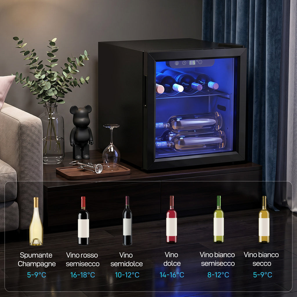12-Bottle 36L Wine Cooler, Adjustable Temperature 4-16°C with UV-Resistant Glass, Black
