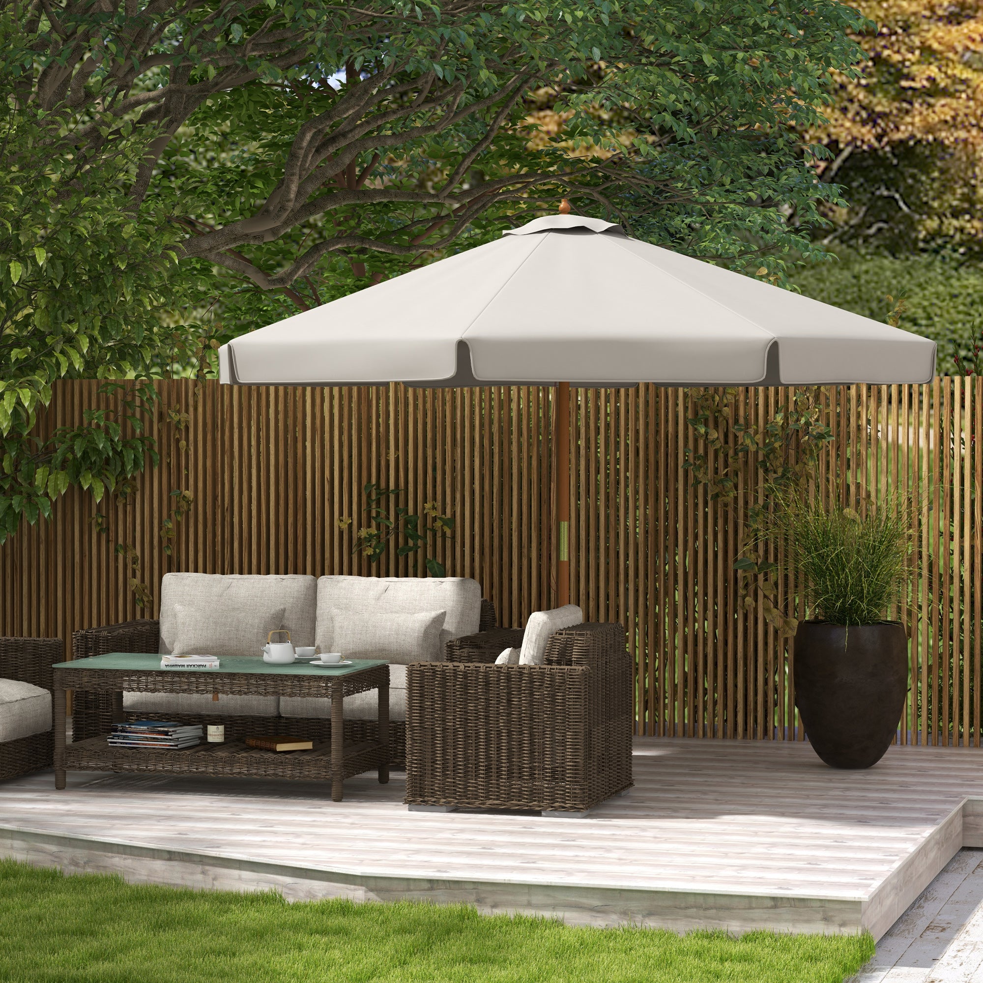 Garden Umbrella with Double Canopy, in Bamboo and Polyester, Ø325x250 cm, Gray