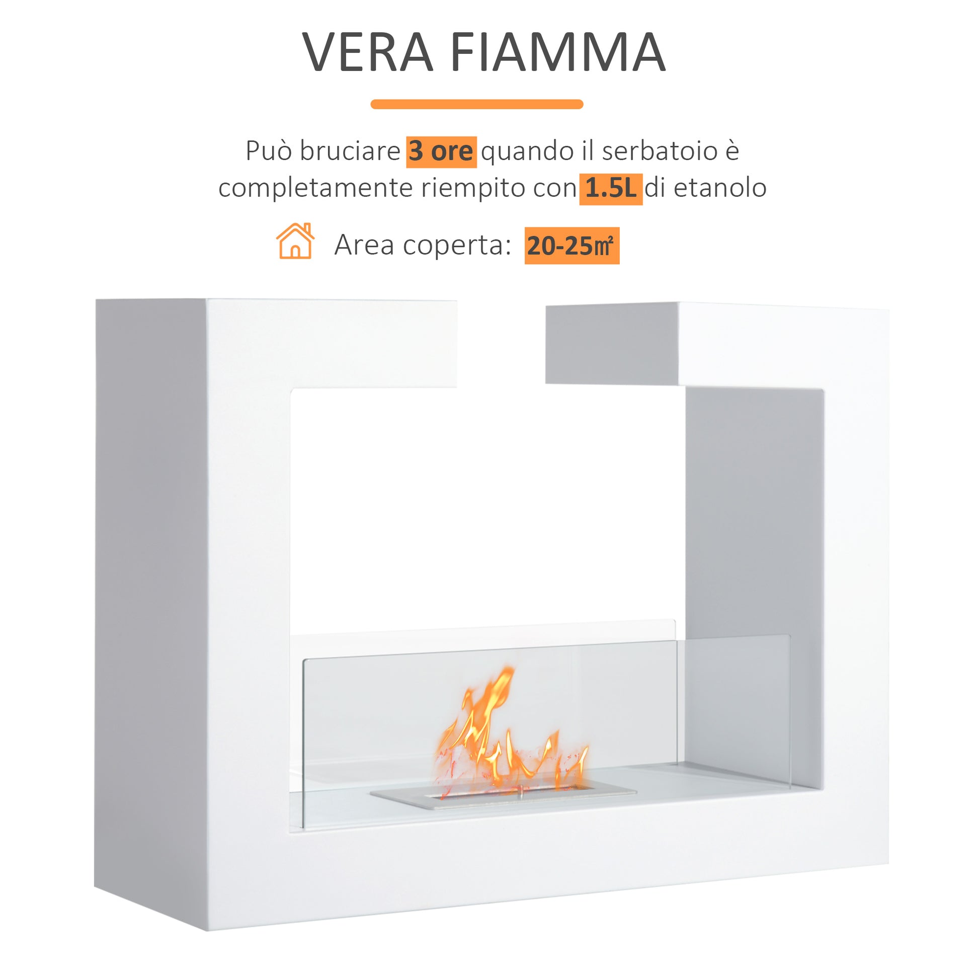 Homcom Bioethanol fireplace 2000W bioethanol in stainless steel stainless steel with 78 x 25 x 58 cm white glass - Borgè