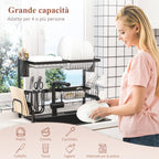 2-Tier Modular Sink Dish Drainer with Non-Slip Feet, Steel, 65x31.5x52.5 cm, Black
