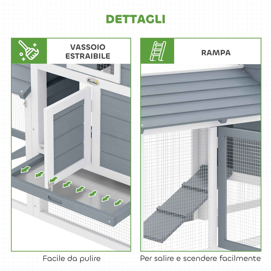 PawHut Wooden Chicken Coop, 151.5x54x87cm, Dark Grey