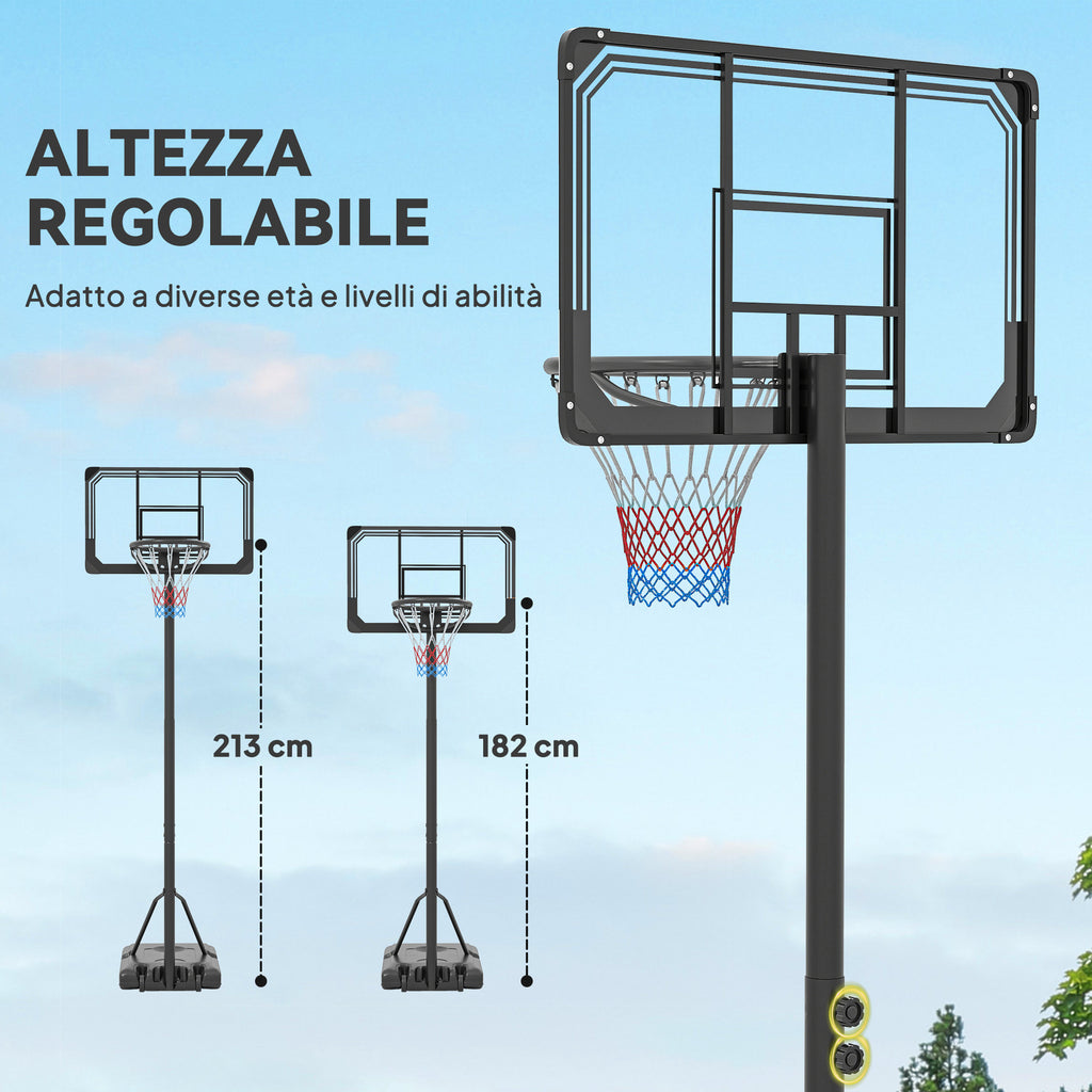 SPORTNOW 6-Height Adjustable Basketball Hoop with Fillable Base and Wheels, Made of PE, Steel and Polyester, Black