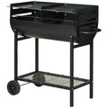 Outsunny Steel Barbecue with 2 Independent Grills, 2 Wheels, and Bottom Shelf | Black | 90cm x 45cm x 96cm