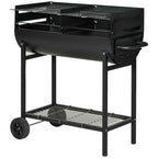 Outsunny Steel Barbecue with 2 Independent Grills, 2 Wheels, and Bottom Shelf | Black | 90cm x 45cm x 96cm