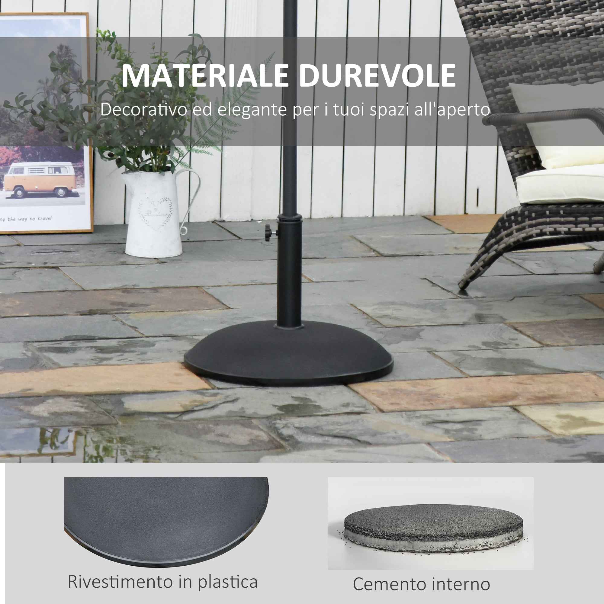 Outsunny Concrete Garden Umbrella Base with Ø35mm, Ø38mm, Ø48mm Pole, Black Ø49x37 cm
