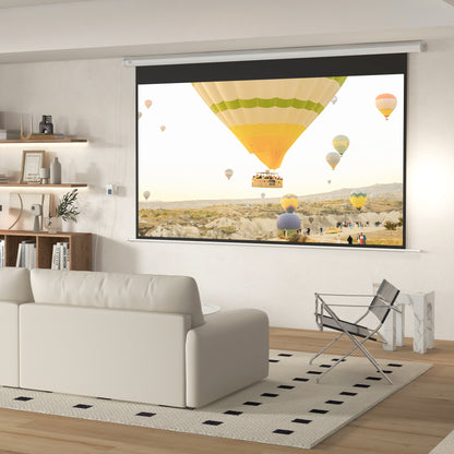 Motorized Projector Screen 120" 16:9  with Remote Control, Wall and Ceiling Mount, White