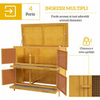 PawHut 2-Tier Rabbit Hutch in Fir Wood and Tar with Ramp, 2 Removable Trays, 4 Doors, 97x44x91 cm, Yellow