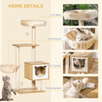 Cat Scratching Post with 2 Posts, House, Hammock, Bed and 2 Balls, Made of Wood, Fleece and Sisal, 48x40x126 cm