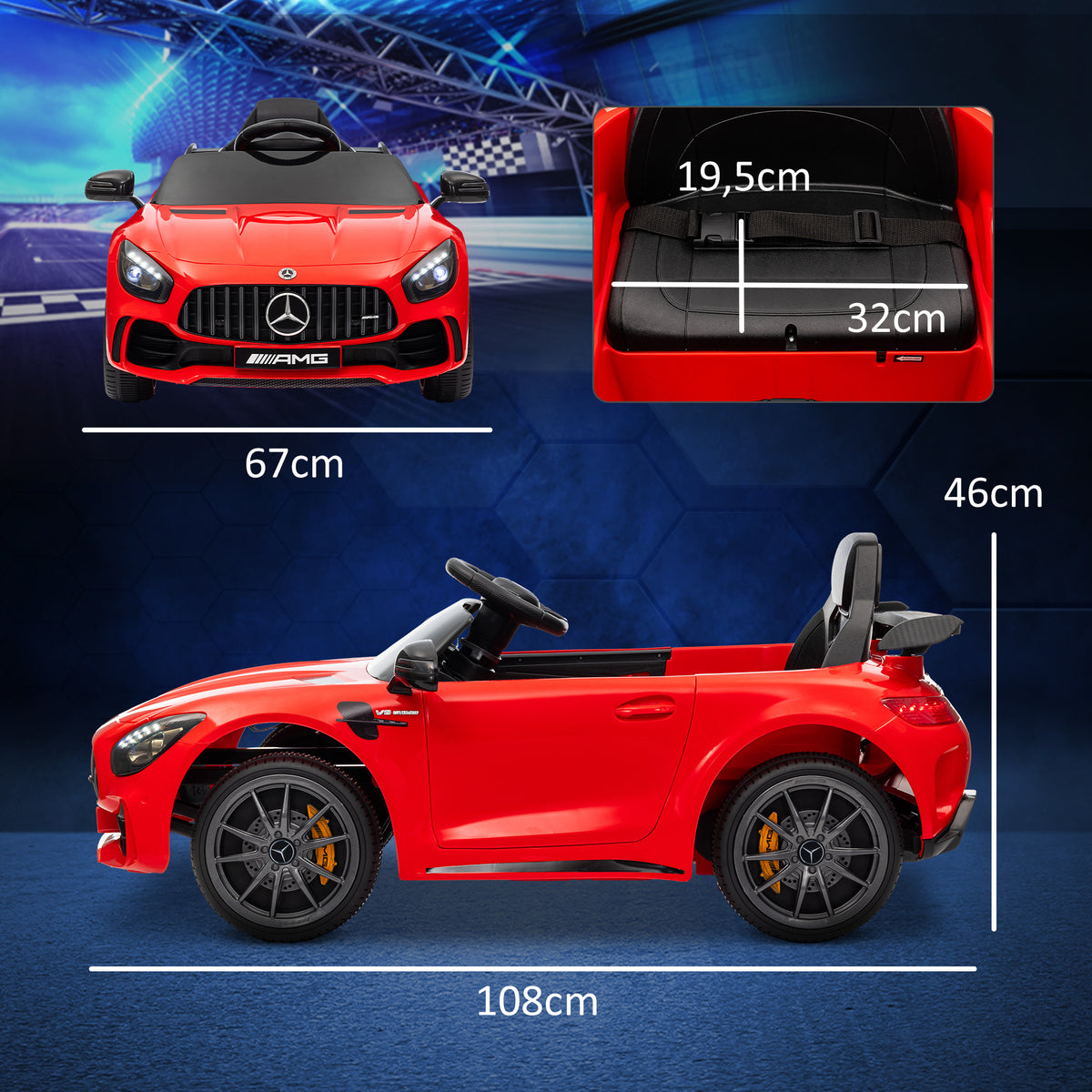 AIYAPLAY Electric Ride-On Toy Car for Kids 3-6 Years Old Mercedes-AMG GTR with 2 Motors and Remote Control, 3-5 km/h, Red