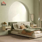 HOMCOM Set of 2 Bedside Tables with Drawer and Open Shelves in Nordic Style, in Chipboard and Rattan, 40x34x23 cm - Borgè