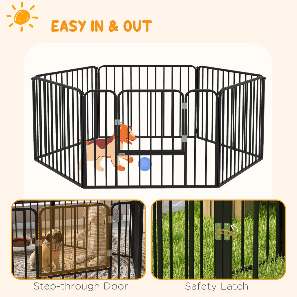 PAWHUT FENCE FOR 6 DOGS with 6 modular and outdoor modular panels, in steel, 164x83x60 cm, black - Borgè