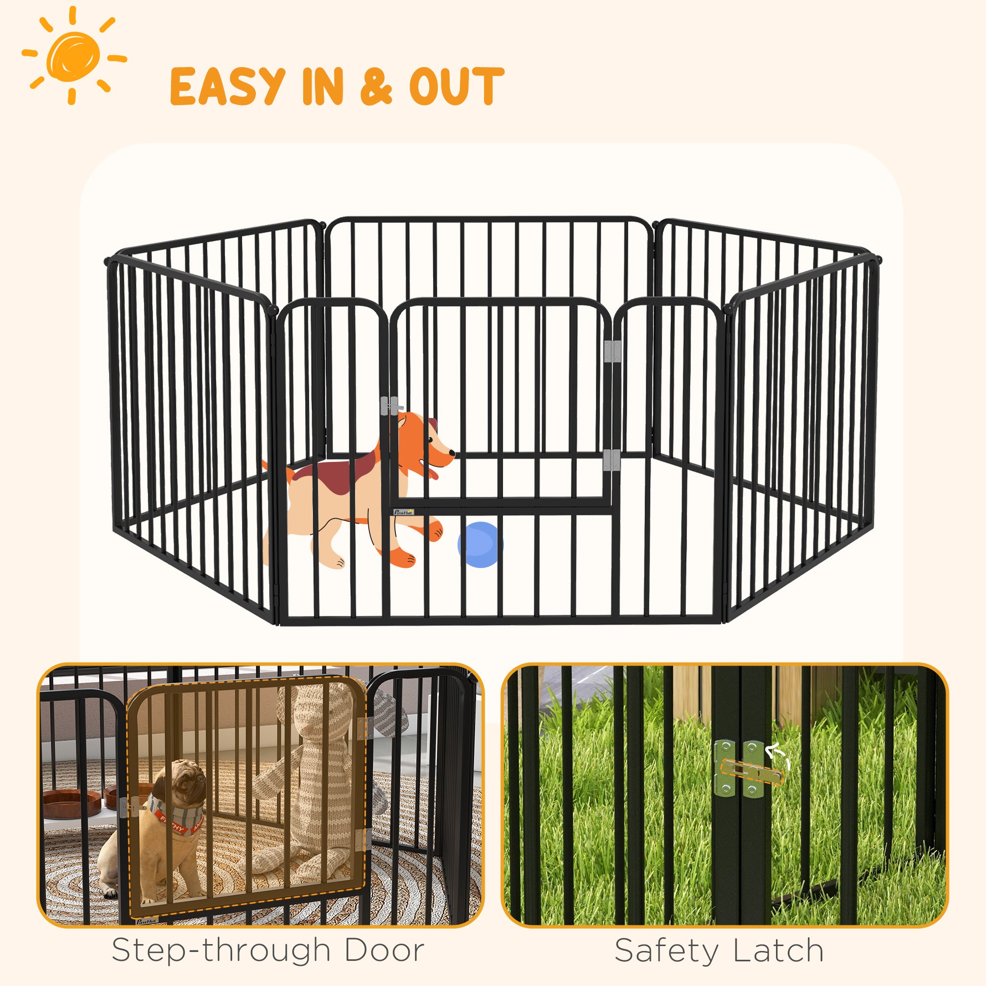PAWHUT FENCE FOR 6 DOGS with 6 modular and outdoor modular panels, in steel, 164x83x60 cm, black - Borgè