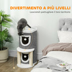 Cat Scratching Tree, 76 cm Tall, with Houses, Bed, Balls and Sisal Posts, Grey