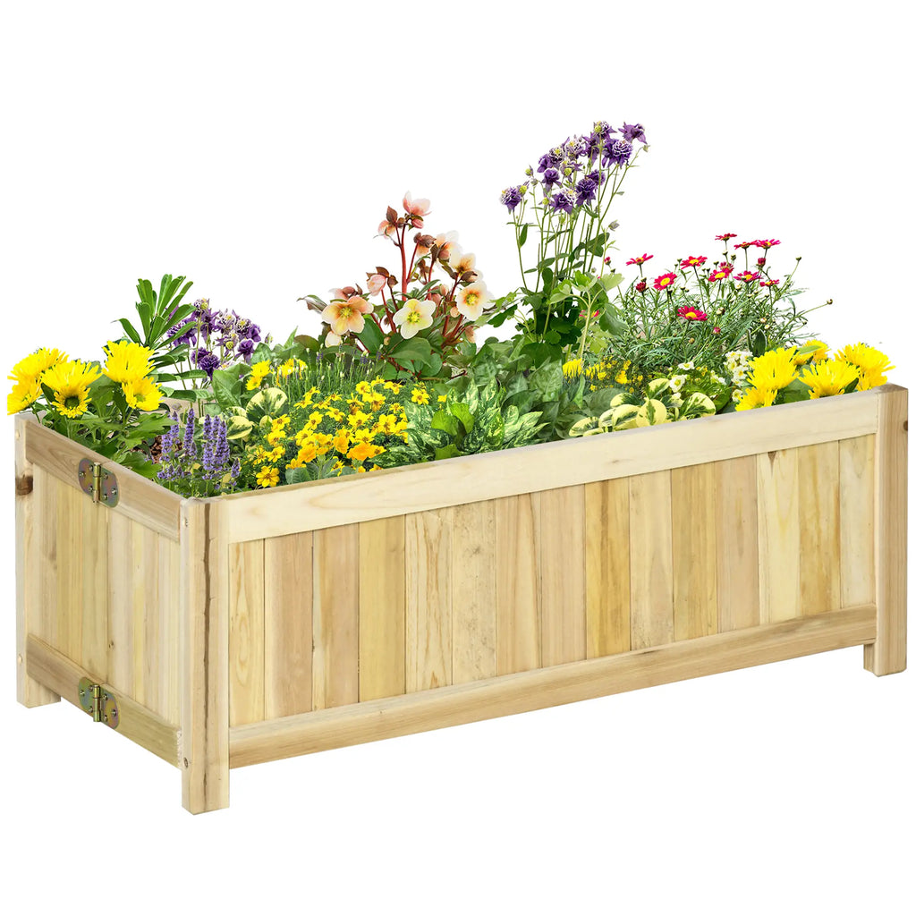 Foldable Outdoor Wooden Planter with Drainage Base, 70x30x25cm - Borge' Group Limited