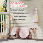 Garden Set for Children 2-5 Years with Round Table, 2 Folding Chairs and a Umbrella, Pink