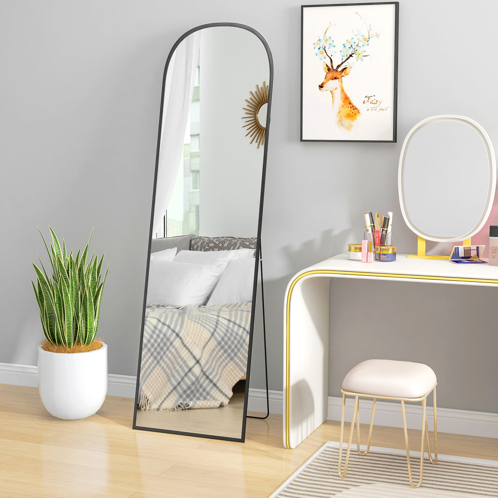 Modern Aluminum Alloy Floor and Wall Mirror with Folding Stand, 50x170 cm, Black