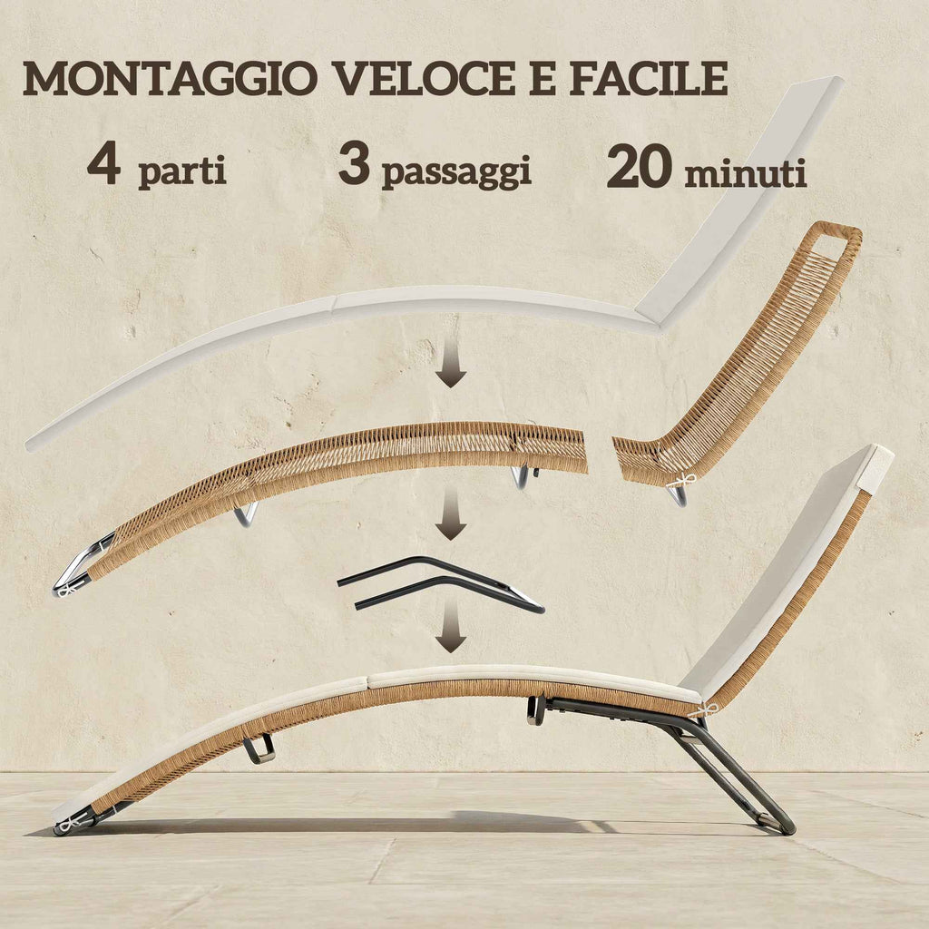 Outsunny S-Shaped Outdoor Lounger with Cushion, in PE Rattan and Steel, 175x57x80 cm, Cream