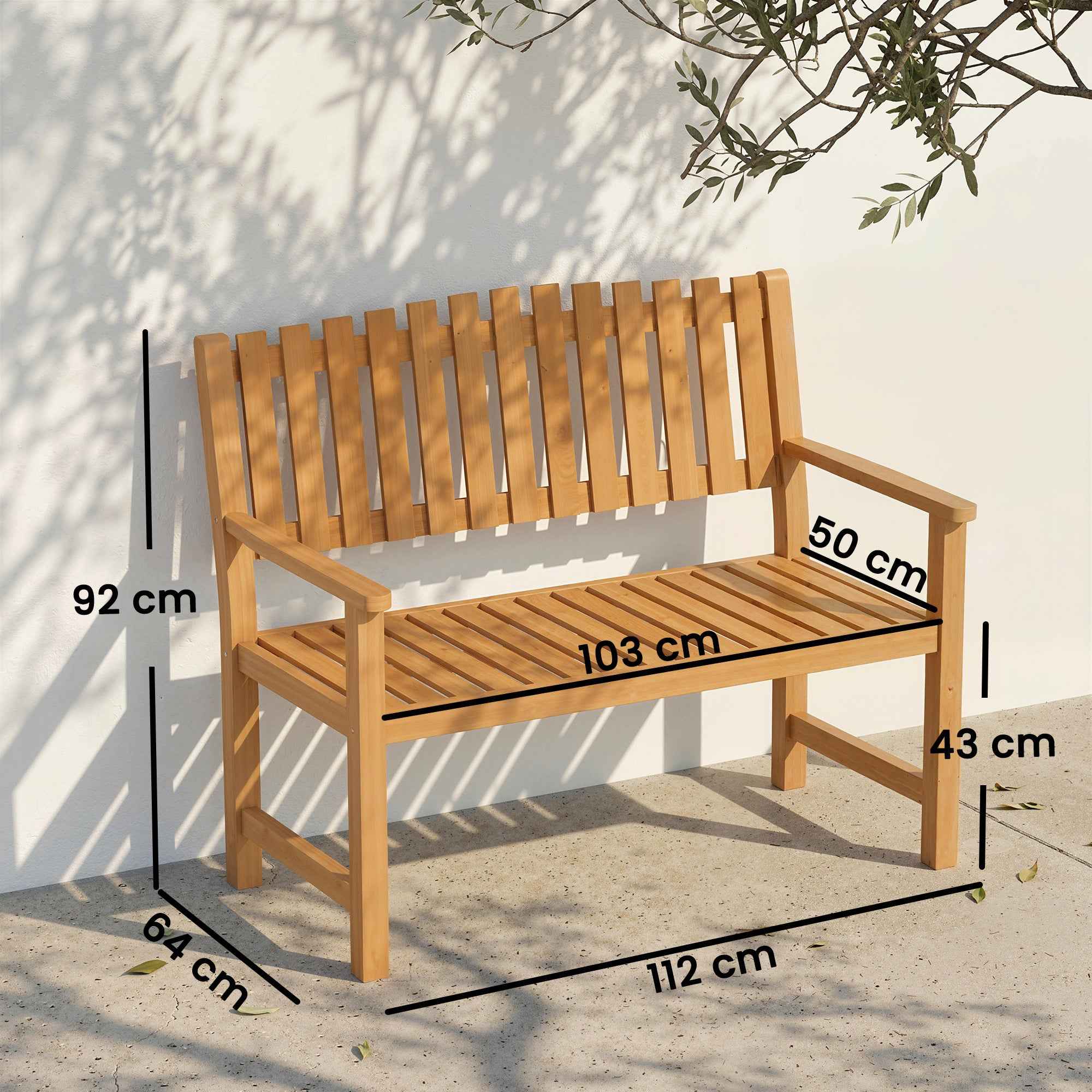 Outsunny 2-Person Garden Bench, FSC Acacia Wood, Slatted Seat and Backrest, Natural