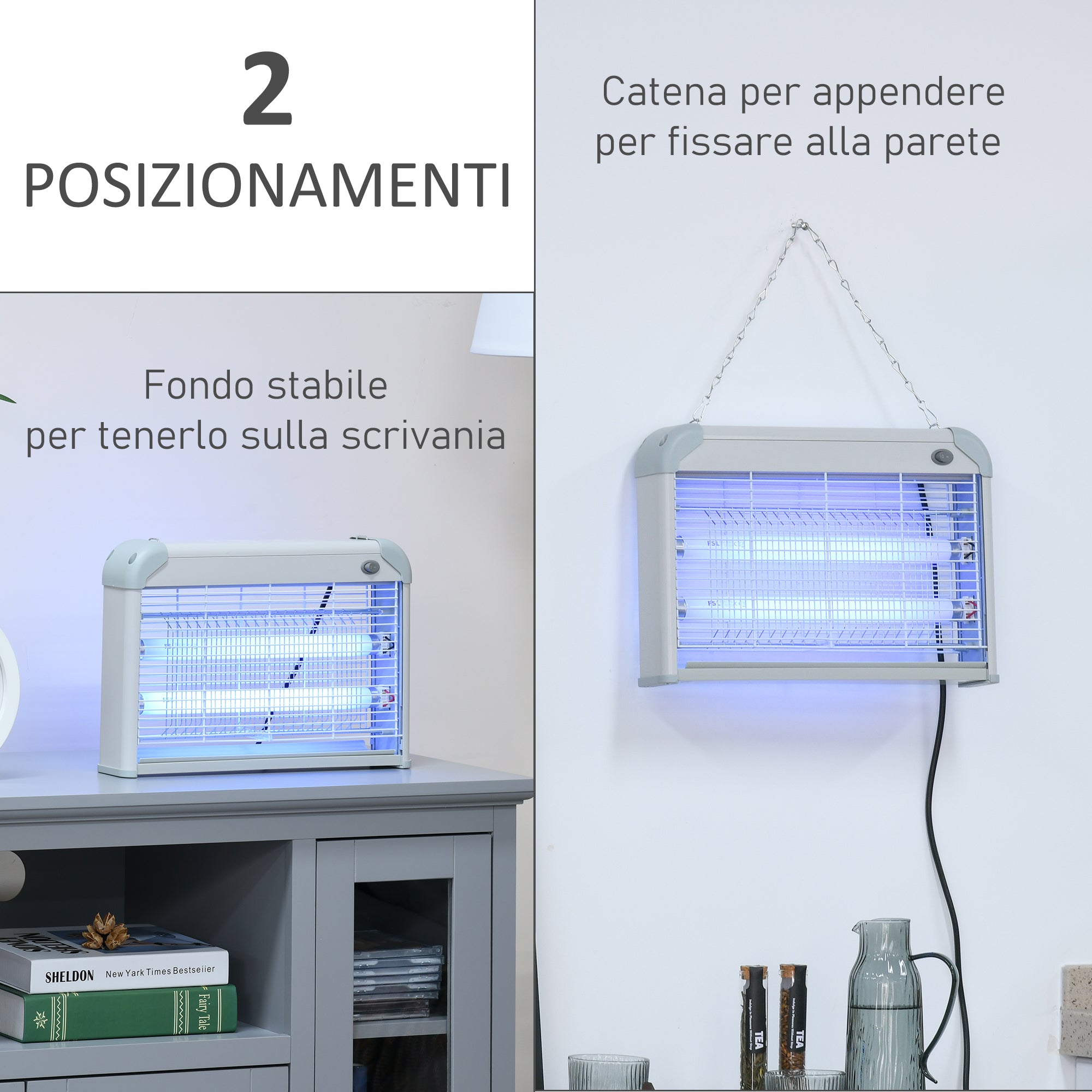 Outdoor and Indoor Electric Insect Killer with UV Mosquito Lamp for 60m², 20W Electric Mosquito Killer, Grey and White