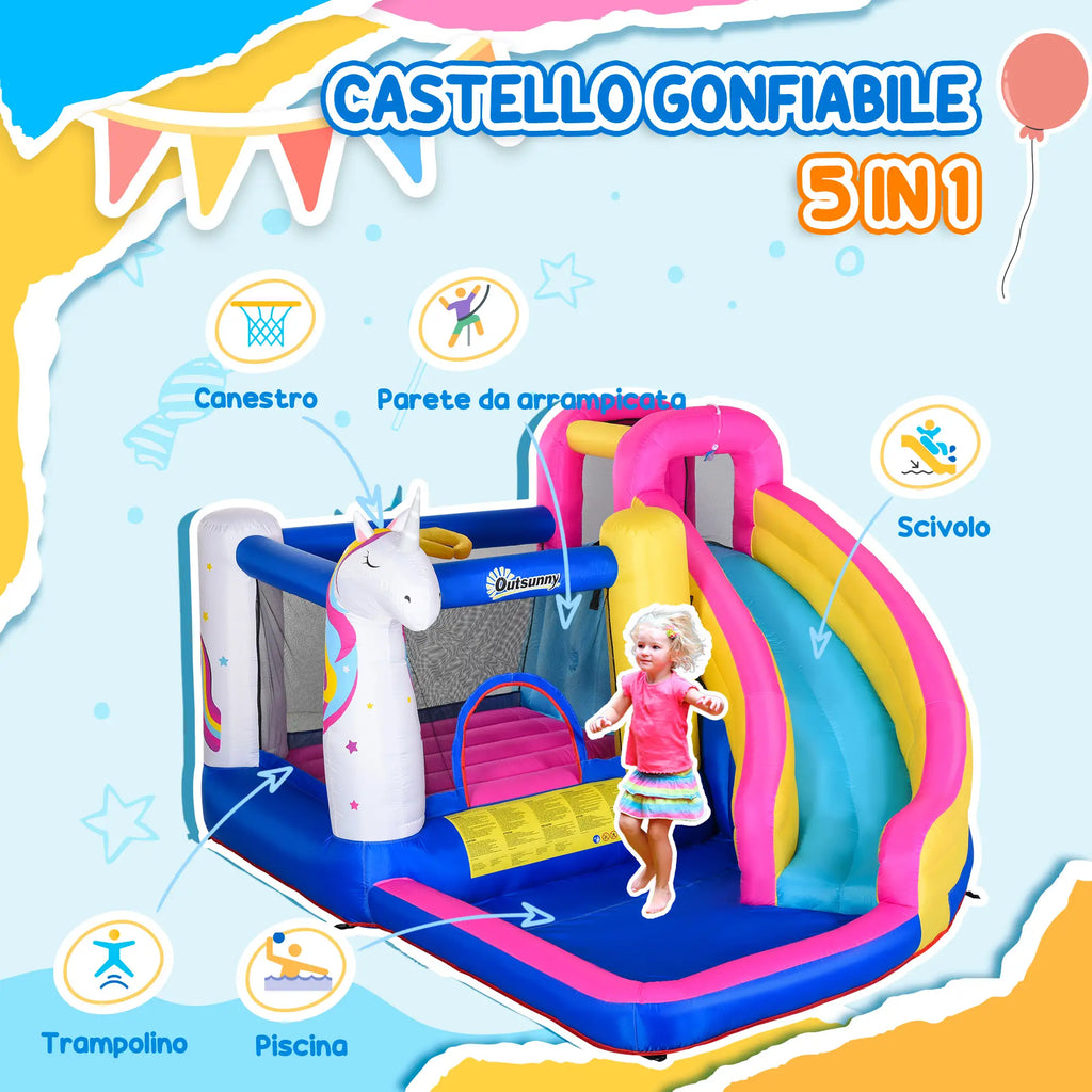 Inflatable Bouncy Castle for Kids with Slide, Pool and Basketball Hoop, Giant Inflatable Bouncy Game for 3 Children, 360x305x210 cm - Borge' Group Limited