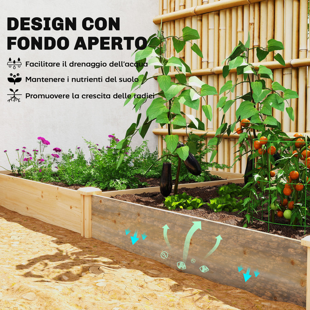 Outsunny Vegetable Garden in Box with Central Divider and Open Bottom, in Fir Wood, 235x121x26 cm, Wood Color