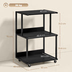HOMCOM 3-Tier Printer Stand with Wheels, Industrial Metal Office Table, Black.
