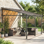 Outsunny 4x3 m Lean-to Pergola with Polycarbonate, Metal, and Aluminum Roof with Screws, Brown