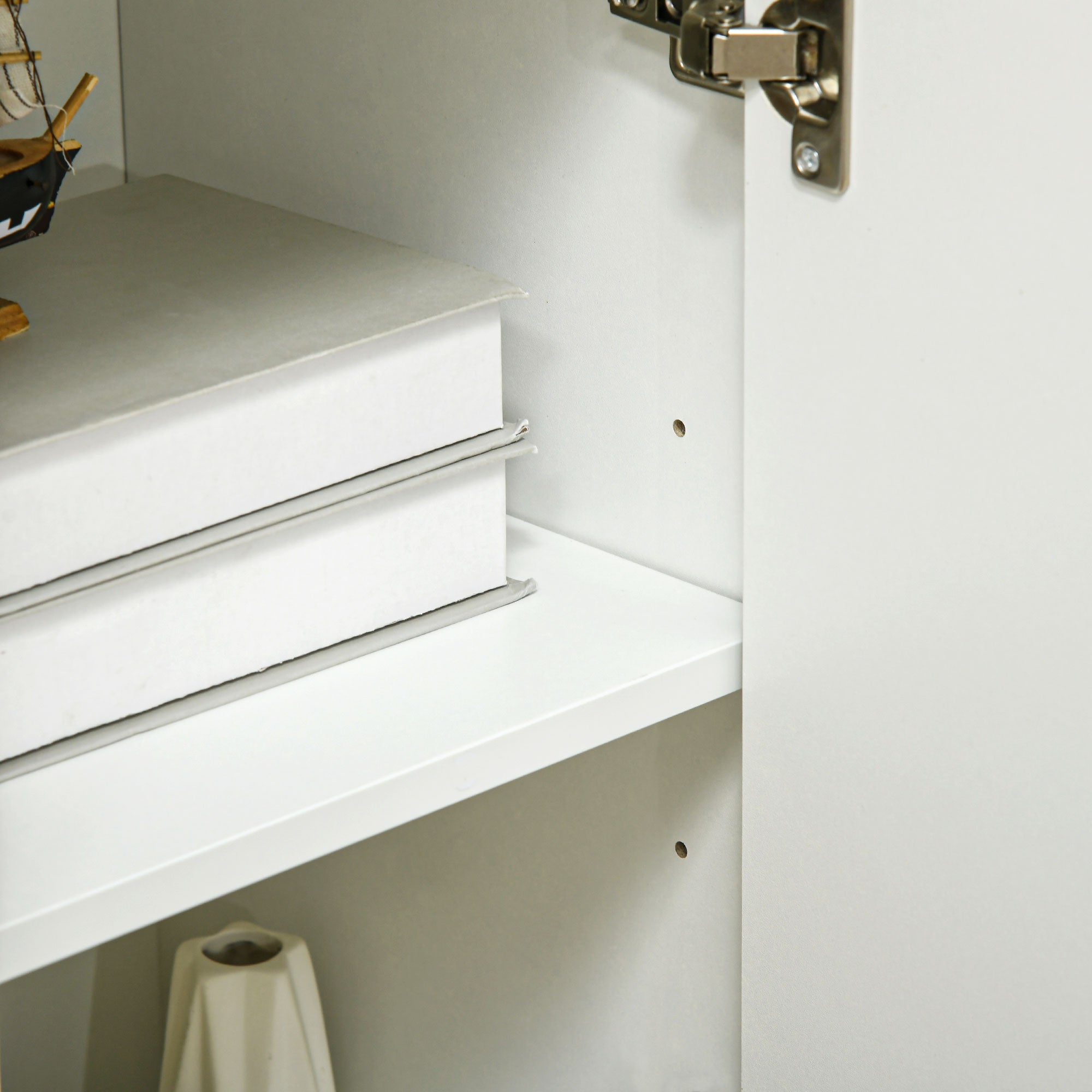 Modern Wooden Sideboard with 3 Drawers and 2 Cabinets on 2 Levels, 90x32x80 cm, White