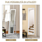 Full Length Mirror with Folding Stand and Mounting Holes, Wood and Glass, 37x37x154 cm, White