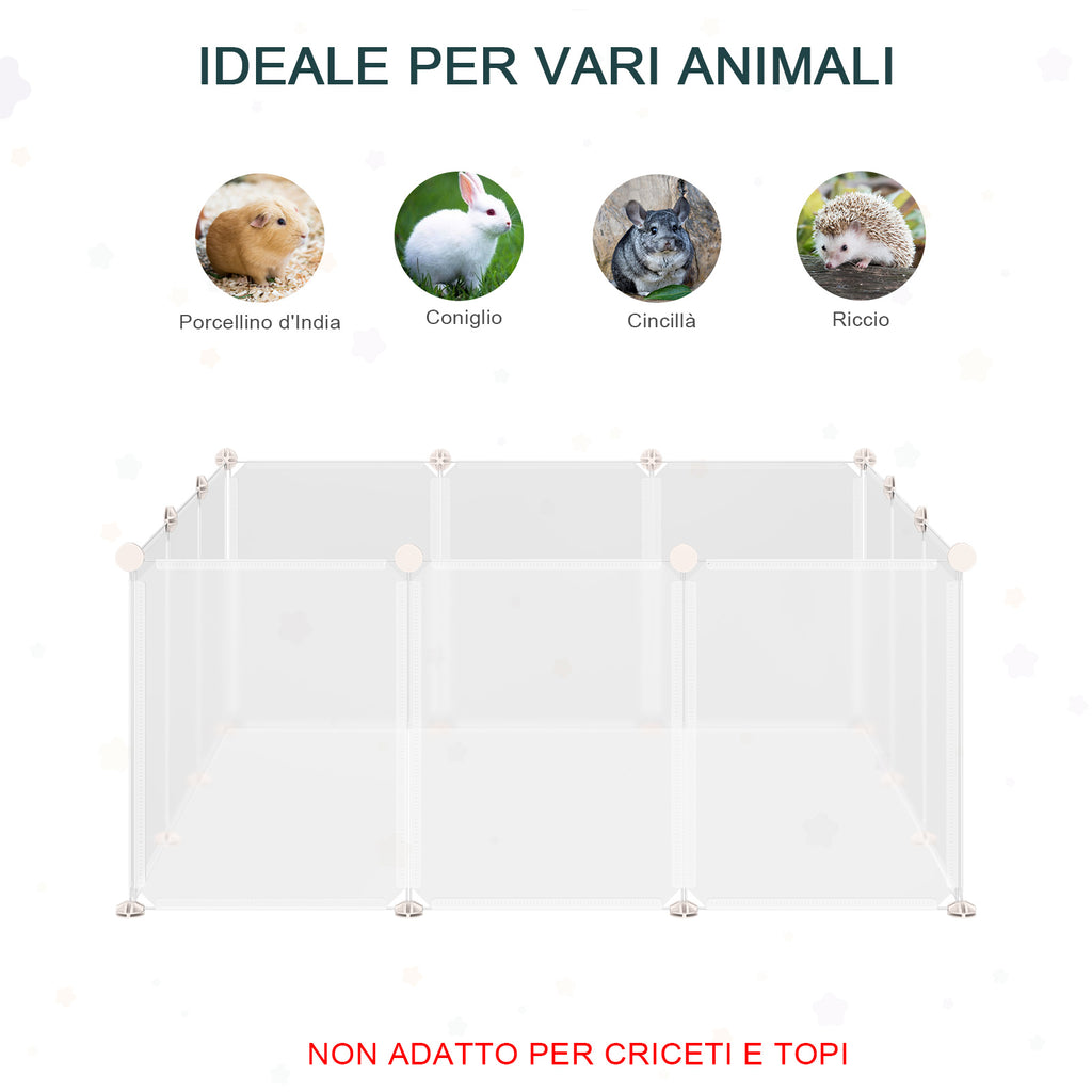 Modular Playpen for Rabbits, Puppies and Small Animals in Metal and PP, 12 Panels 35x45cm White