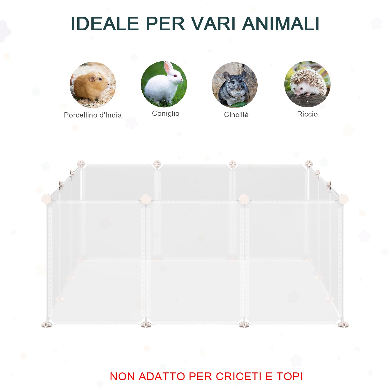Modular Playpen for Rabbits, Puppies and Small Animals in Metal and PP, 12 Panels 35x45cm White