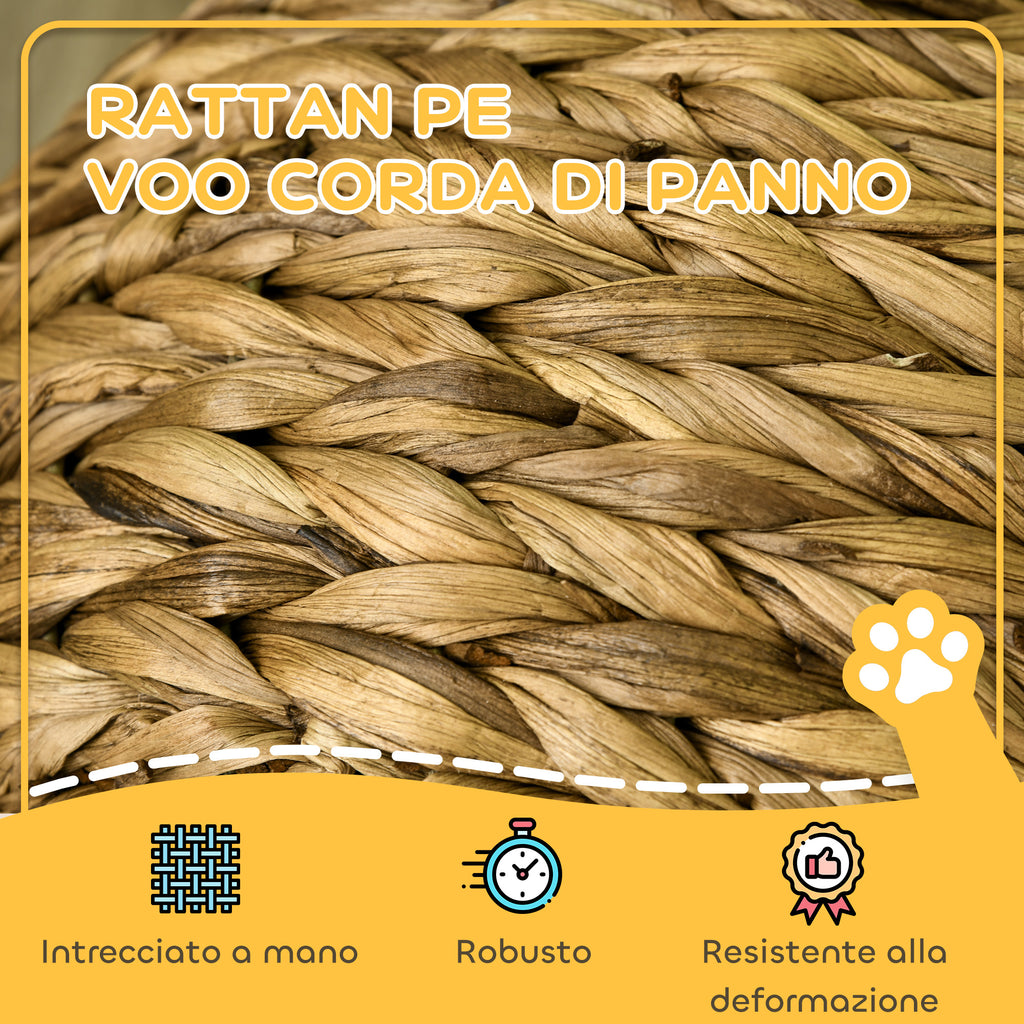 Raised Wicker Cat Bed with Cotton Cushion, Brown and White, 42 x 33 x 52cm