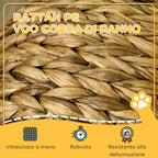 Raised Wicker Cat Bed with Cotton Cushion, Brown and White, 42 x 33 x 52cm